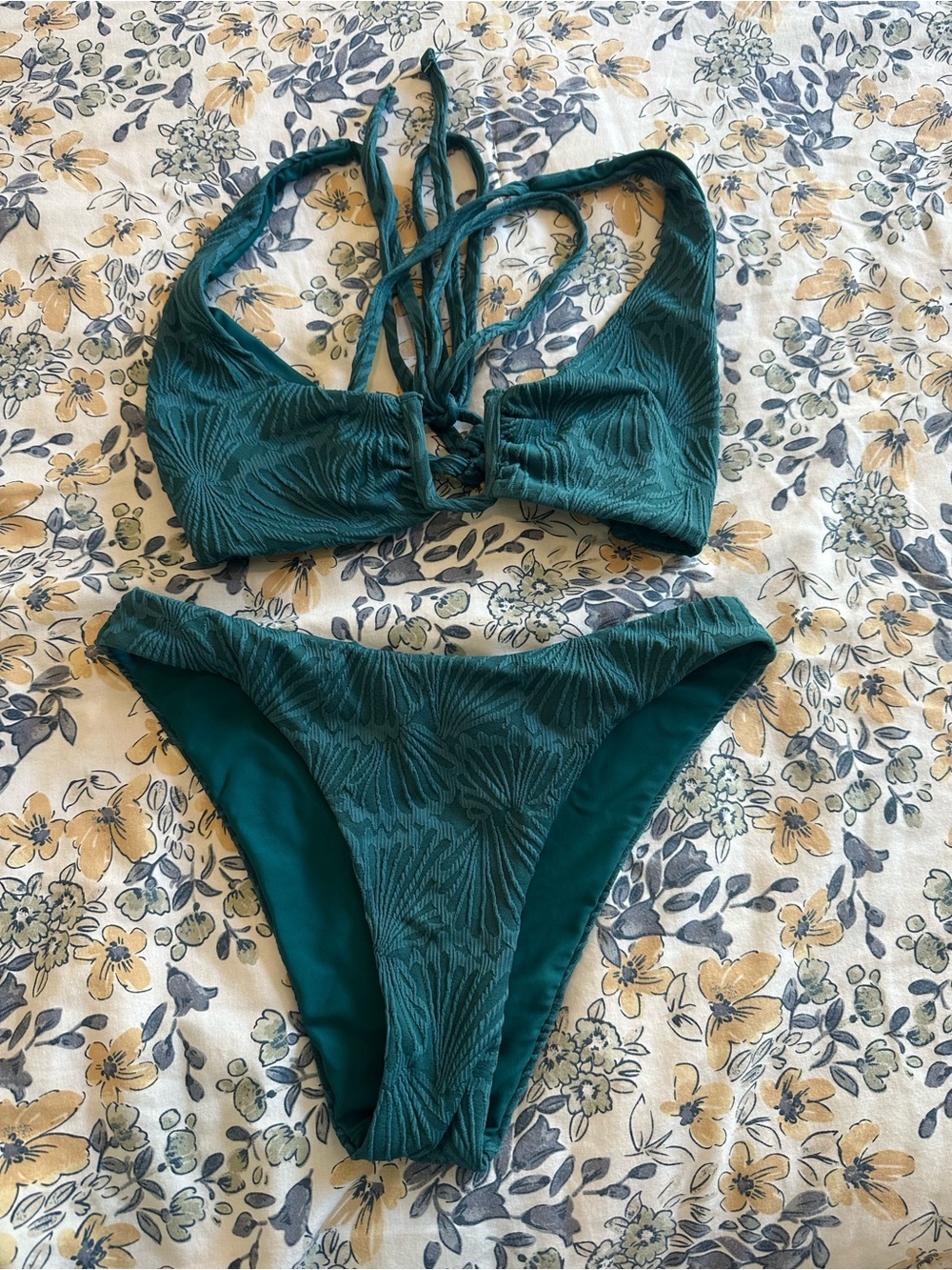 Textured Green Tie-Back Bikini Set